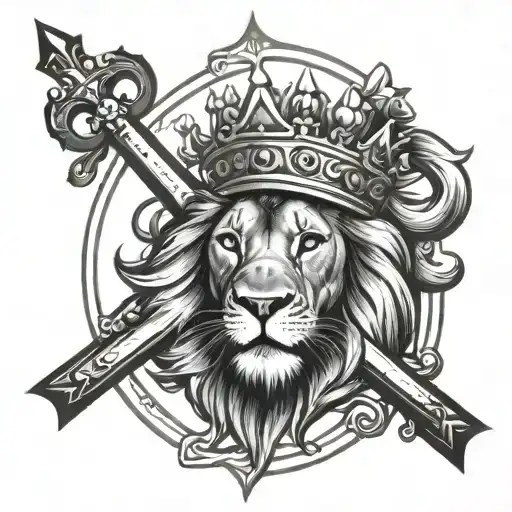 lion with a crown and three crosses  tattoo design idea