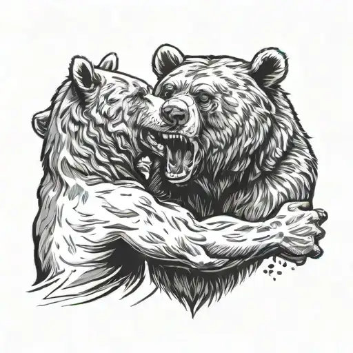 fight scene Berlin bear head tattoo design idea