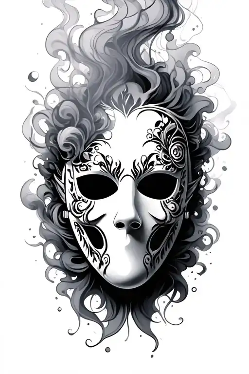 mask and smoke billowing tattoo design idea