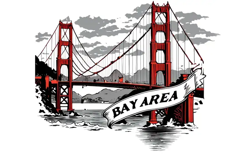 golden gate bridge with a banner that says bay area underneath tattoo design idea