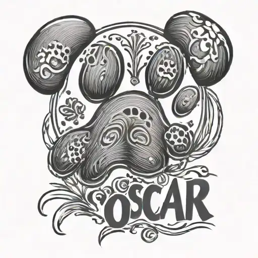 paw prints with name of Oscar award totoo tattoo design idea