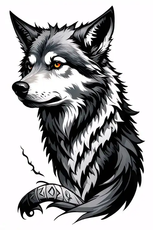 viking runes and wolf tattoo design idea