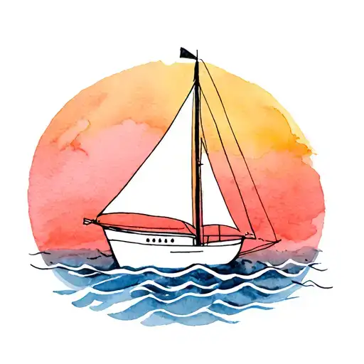 small simple sail boat with hand written miller in the sail tattoo design idea