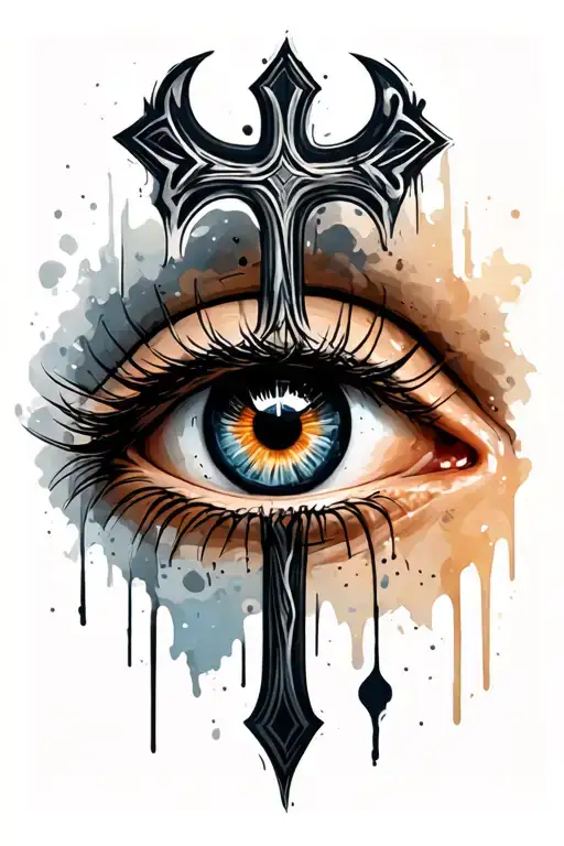 eye with cross in it tattoo design idea