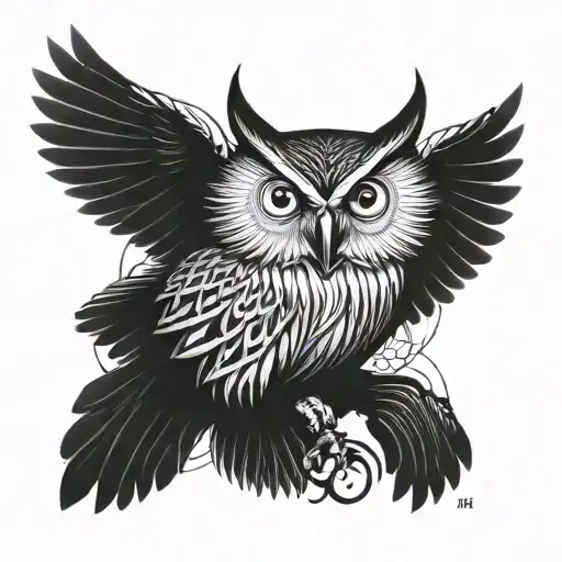 tattoo that symbolizes wisdom and hidden knowledge, featuring an owl as the central element with hermetic  tattoo design idea