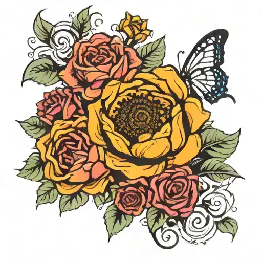 sunflower rose gemini scorpio tattoo design idea