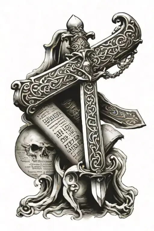 sword and bible verses tattoo design idea