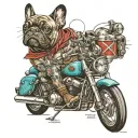 French bulldog riding a Harley motorcycle in Texas  tattoo design idea