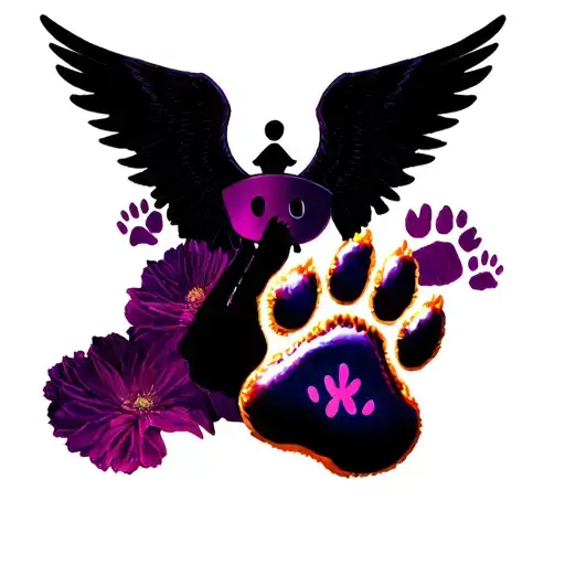a doctor symbol with wings spread with dog paw print with mother tattoo design idea
