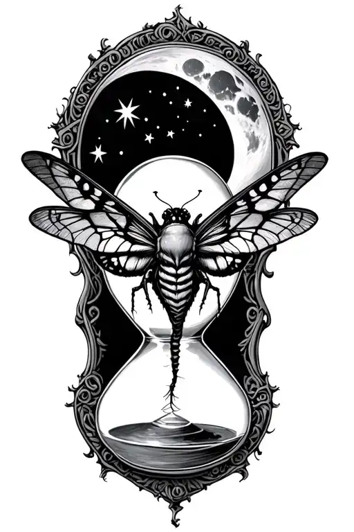 death head moth hour glass stars moon tattoo design idea