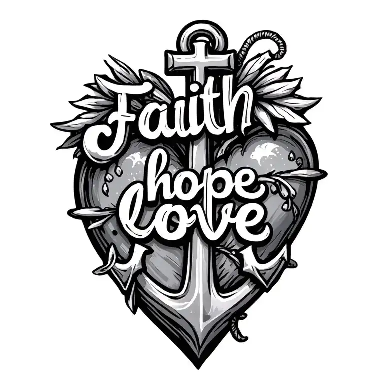 "Faith hope love" cross anchor heart using nails tattoo design idea