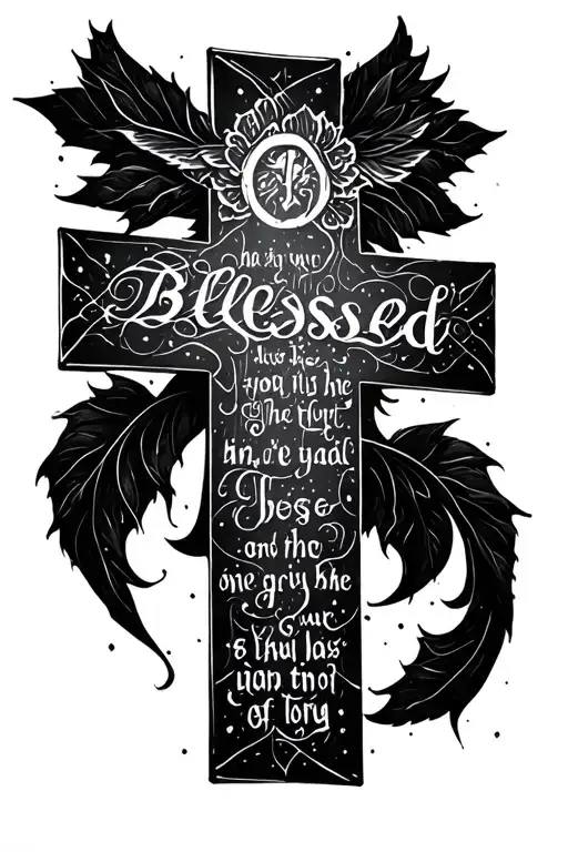 cross with a scripture saying blessed tattoo design idea