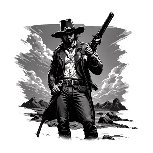 outlaw gunslinger standing against a storm tattoo design idea