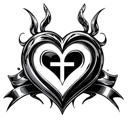 chrome heart cross shape  tattoo design idea
