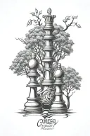 three trees and queen chess piece tattoo design idea