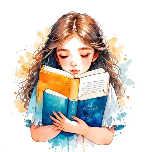 girl hugging a closed book tattoo design idea