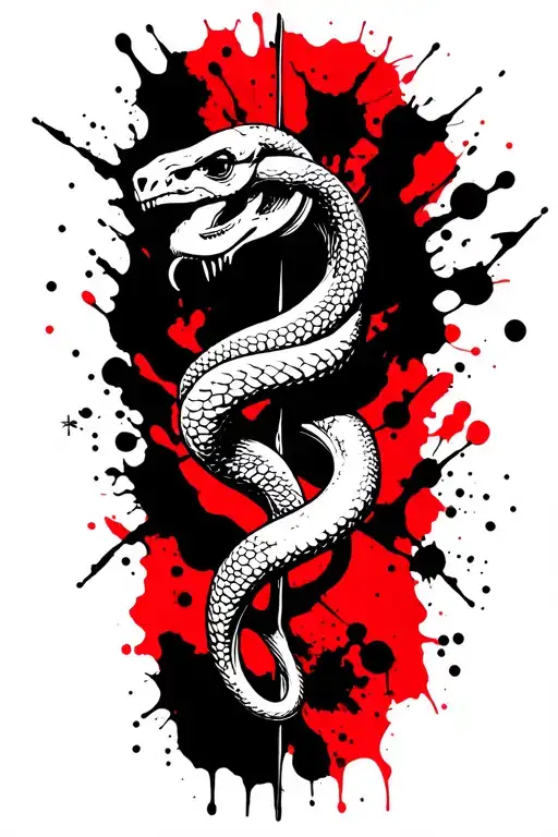 Rod of Asclepius with large snake head tattoo design idea