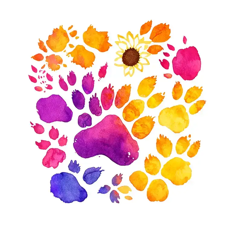 sunflower and paw prints tattoo design idea