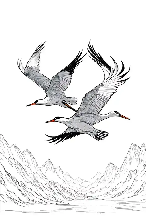 two cranes flying together tattoo design idea