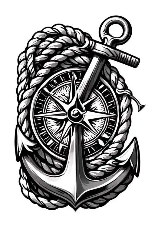 Anchor with Rope and Compass arm band with tribal background tattoo design idea