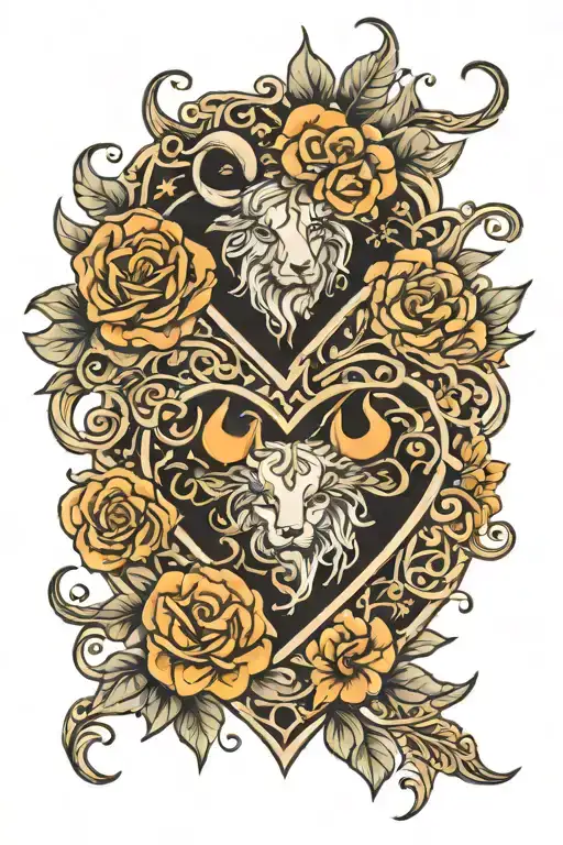 Leo and Taurus heart infinity flowers tattoo design idea