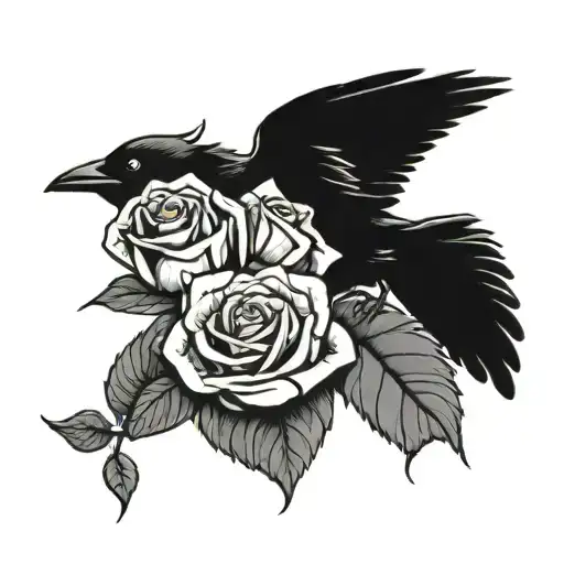 crow chasing the butterfly with a rose growing tattoo design idea