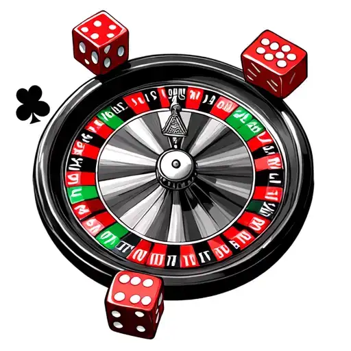 half roulette wheel surrounded with two dices on the top and two aces on bottom tattoo design idea