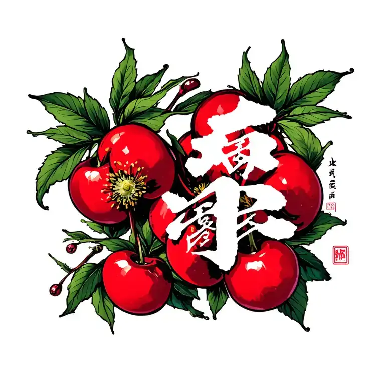 cherry blosomms with last name tattoo design idea