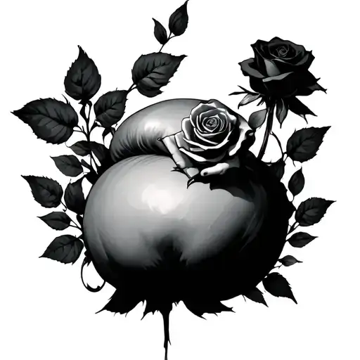 a big titty goth girls with a curvy body and having a black rose in her hand tattoo design idea