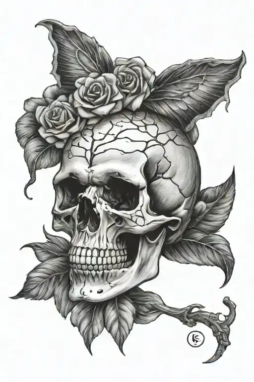 realistic skull with dark side tattoo design idea