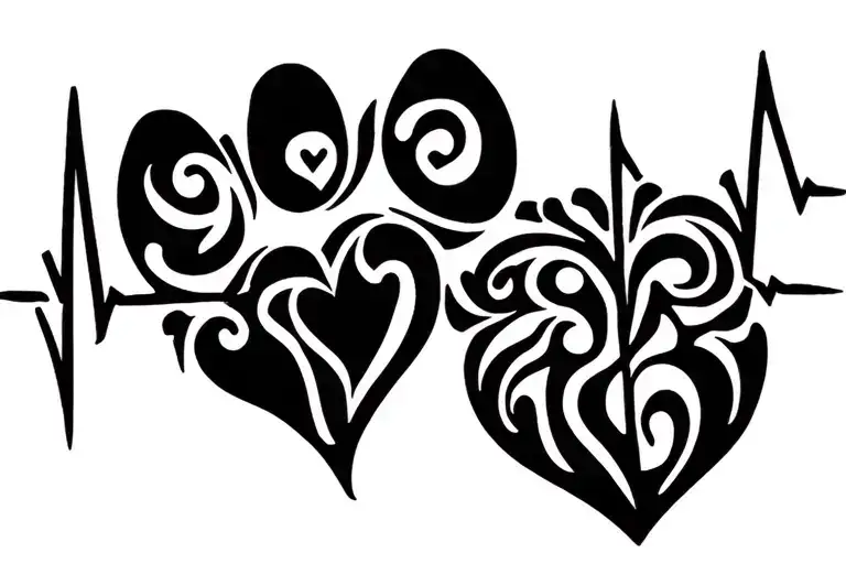 Pawprint with heart beat plus medical symbol intertwined tattoo design idea