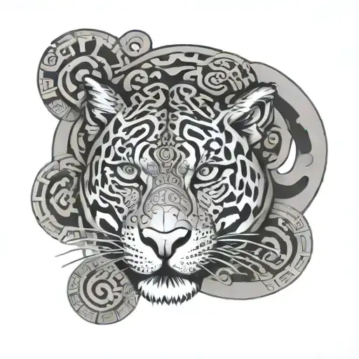 Mayan jaguar surrounded by Mayan glyphs tattoo design idea