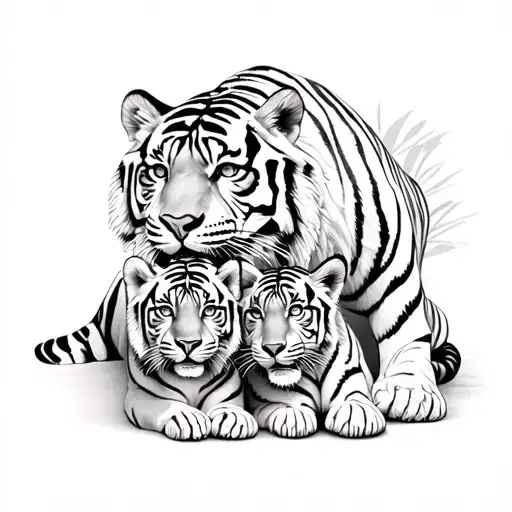 2 tigers family with 1 cub  tattoo design idea
