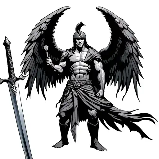 spartan warrior angel holding a sword tattoo design idea