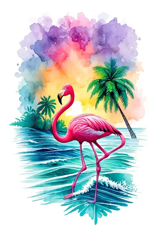 Florida, flamingos, palm tree, and waves  tattoo design idea