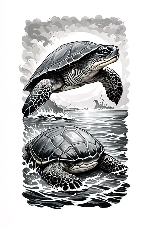 ocean theme sleeve w loggerhead turtle surrounded tattoo design idea
