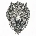 angry fenrir with runes wrapping, nordic skoll and hati tattoo design idea