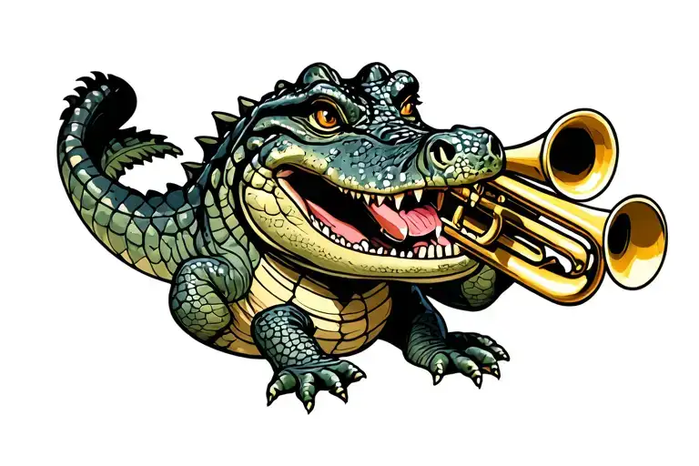 alligator playing a trumpet New Orleans tattoo design idea