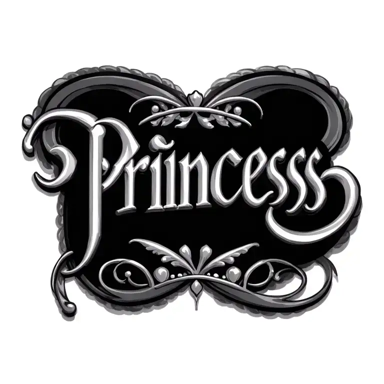 Text saying "princess" in elegante letters tattoo design idea