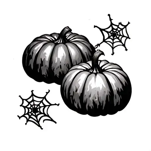 3 pumpkins and spider webs entwined tattoo design idea