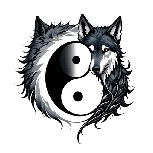 yin and yang symbol with wolfs tattoo design idea