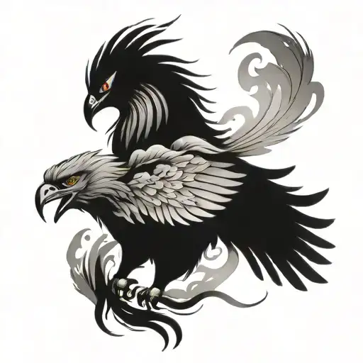 Phoenix And Wolf tattoo design idea
