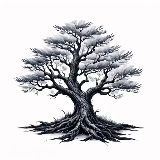 tree whose foliage is made of beautiful bird feathers. delicate feminine lines tattoo design idea