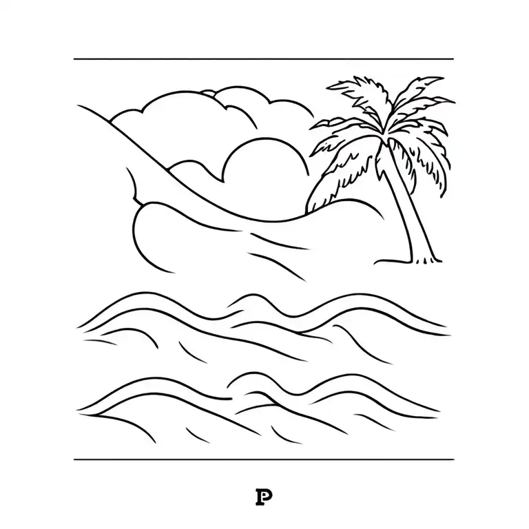 4 waves and a palm tree with a Phillies P tattoo design idea