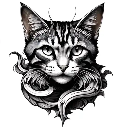 Wood carving etching tattoo style, coffee, cats, renaissance, fantasy, hydra tattoo design idea