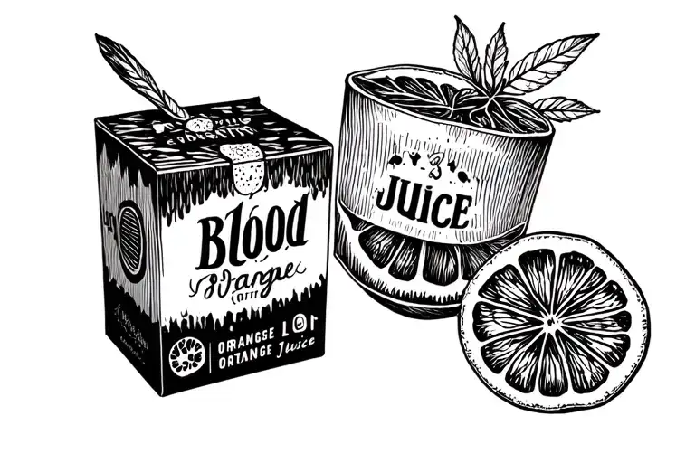 Blood and orange juice box tattoo design idea