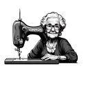 grandma sewing needle cartoon character tattoo design idea