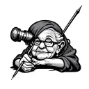 grandma sewing needle cartoon character tattoo design idea