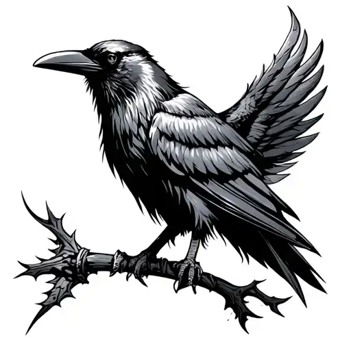 crow in viking style tattoo design idea