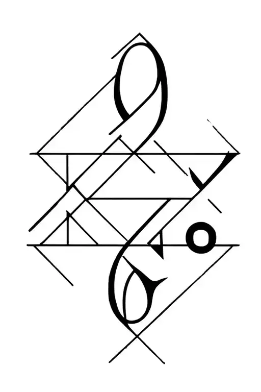 geometic tattoo with mixing treble clef, Theta and Delta symbol tattoo design idea